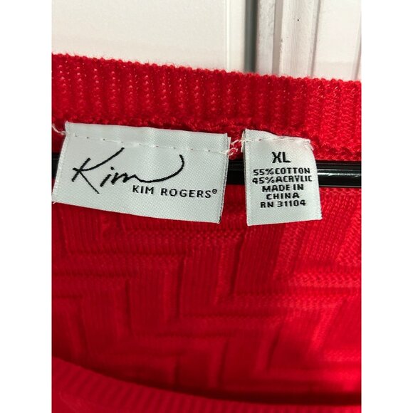 Kim Rogers Womens Red Round Neck Textured Knit Sweater Sz XL - Picture 5 of 9